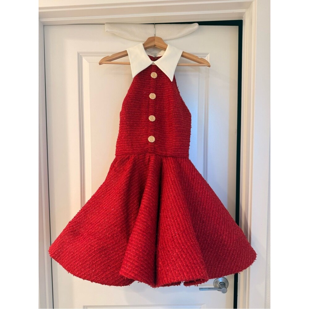 NWOT Bronx Banco Dakota Red Halter Fit-and-Flare mini Dress with Contrast Collar - Picture 4 of 13